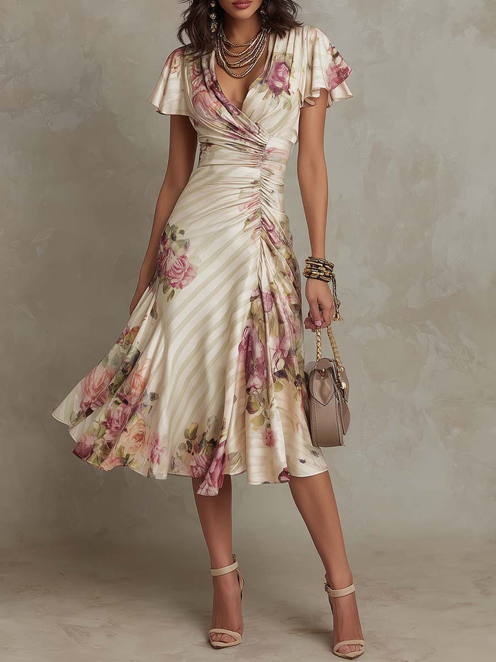 Alba™ | Floral Ruched Wrap Midi Dress