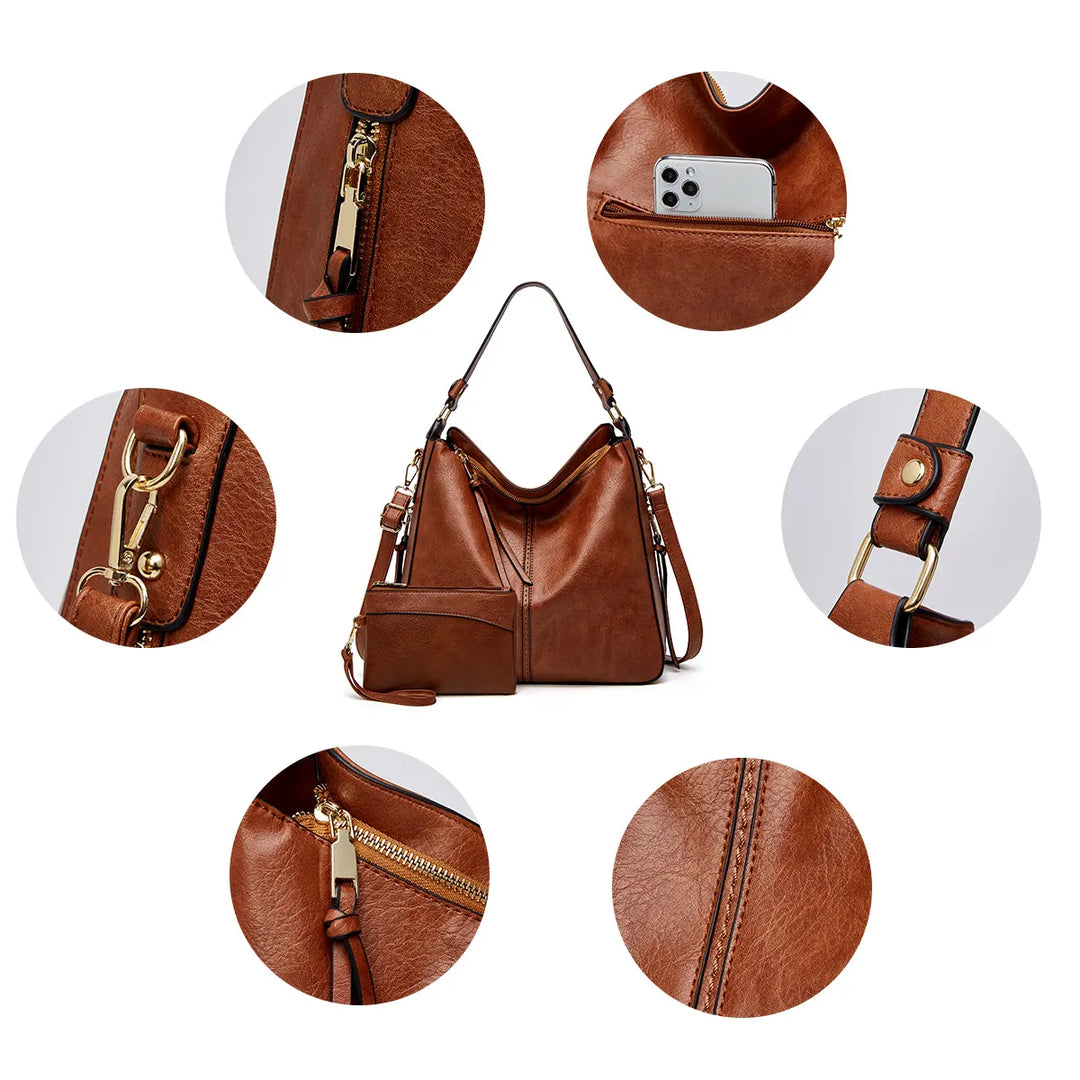 Patrice™ Soft Leather Hobo Tote Bag with Hidden Anti Theft Pocket
