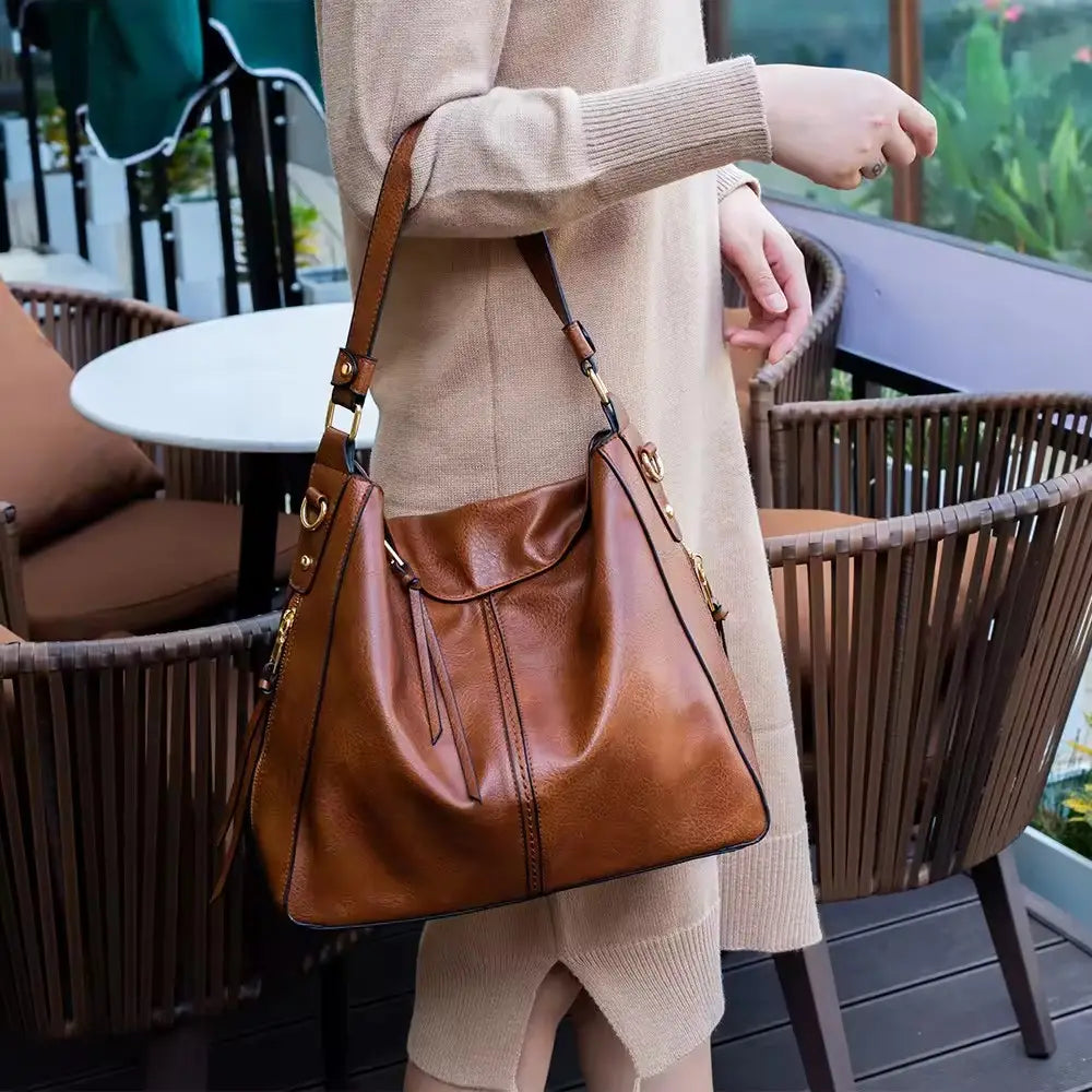 Patrice™ Soft Leather Hobo Tote Bag with Hidden Anti Theft Pocket