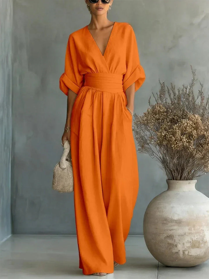 Elegant V-Neck High-Waisted Jumpsuit for Women