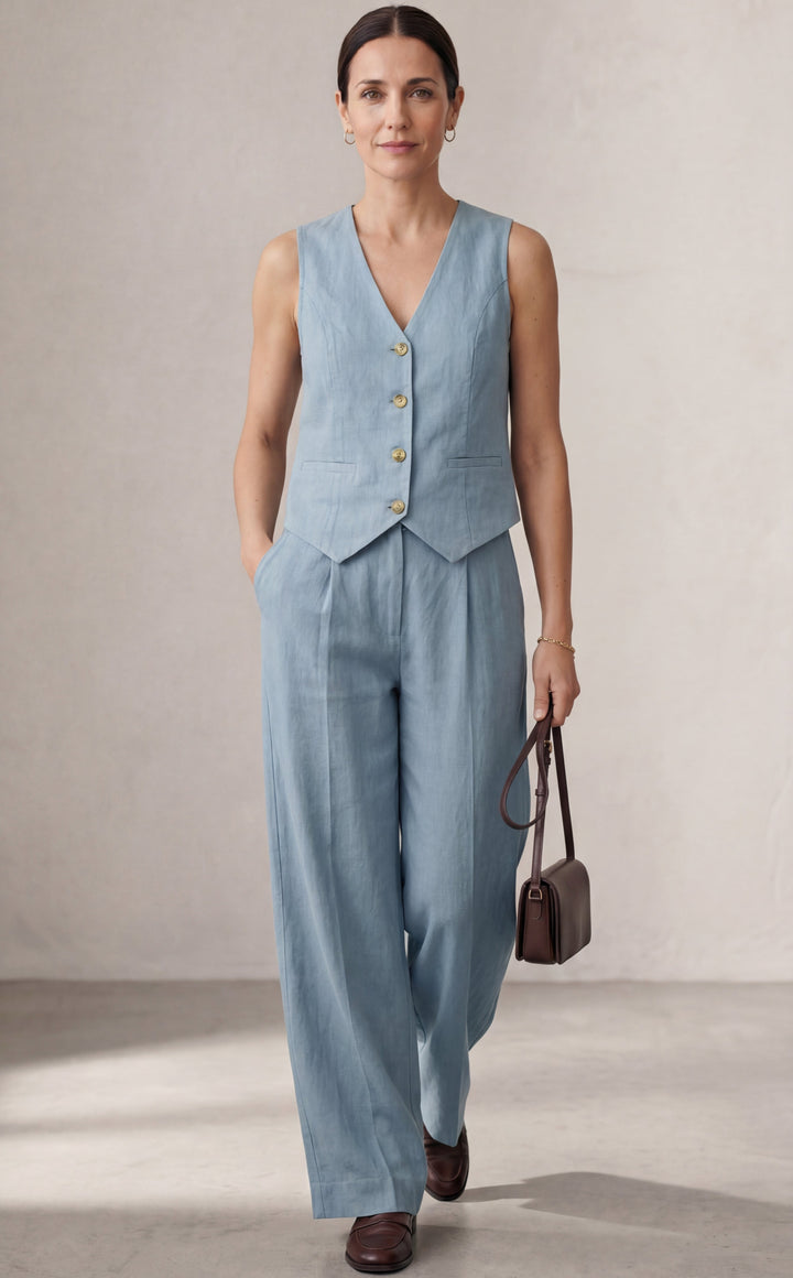 Aira – Elegant Two-Piece Set with Waistcoat and Wide-Leg Trousers