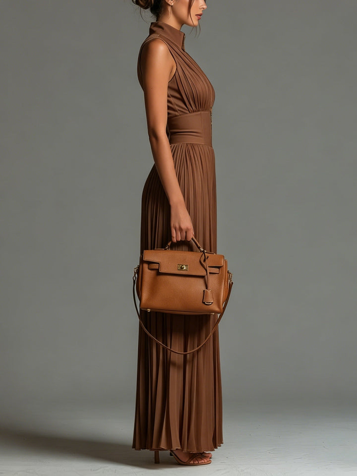 Zsófia Jumpsuit | Brown Pleated Chiffon • S1
