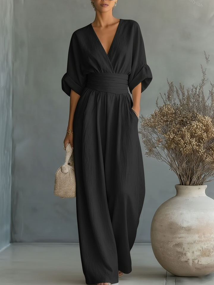 Elegant V-Neck High-Waisted Jumpsuit for Women