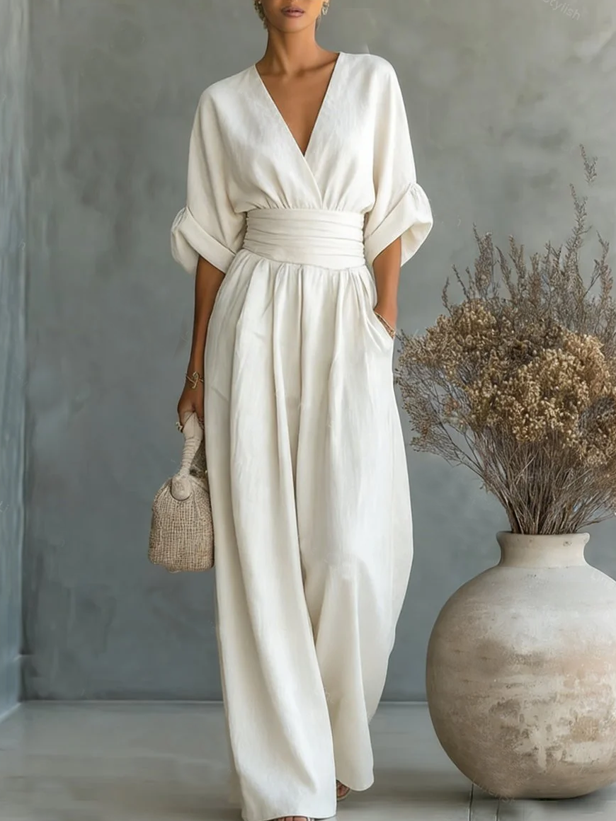 Elegant V-Neck High-Waisted Jumpsuit for Women