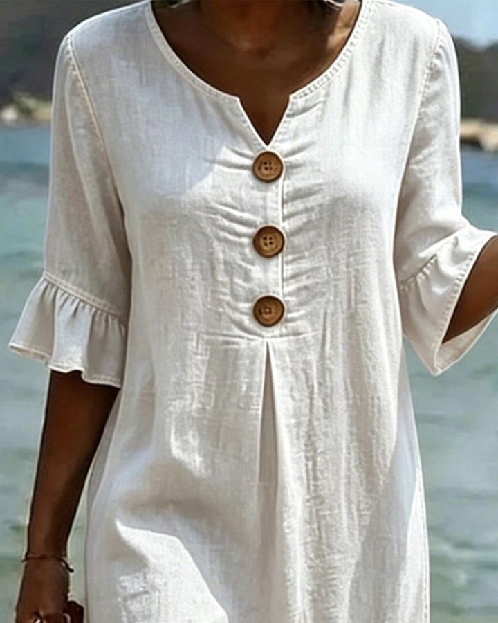 Lotus Leaf Dress with Denim Sleeves