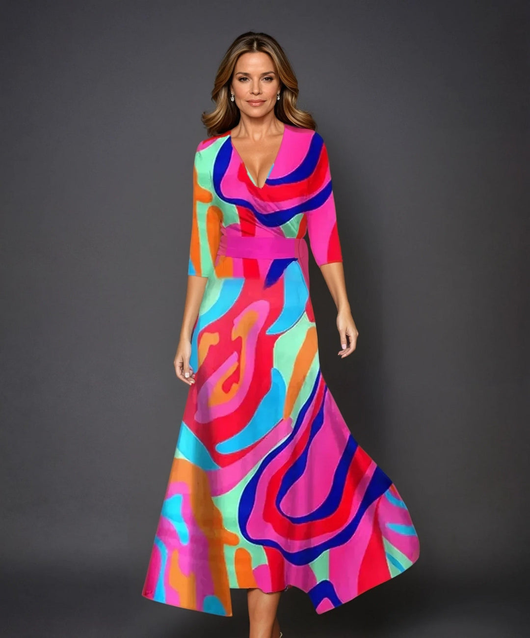 Margaret | Three Quarter Sleeve Floral Maxi Wrap Dress