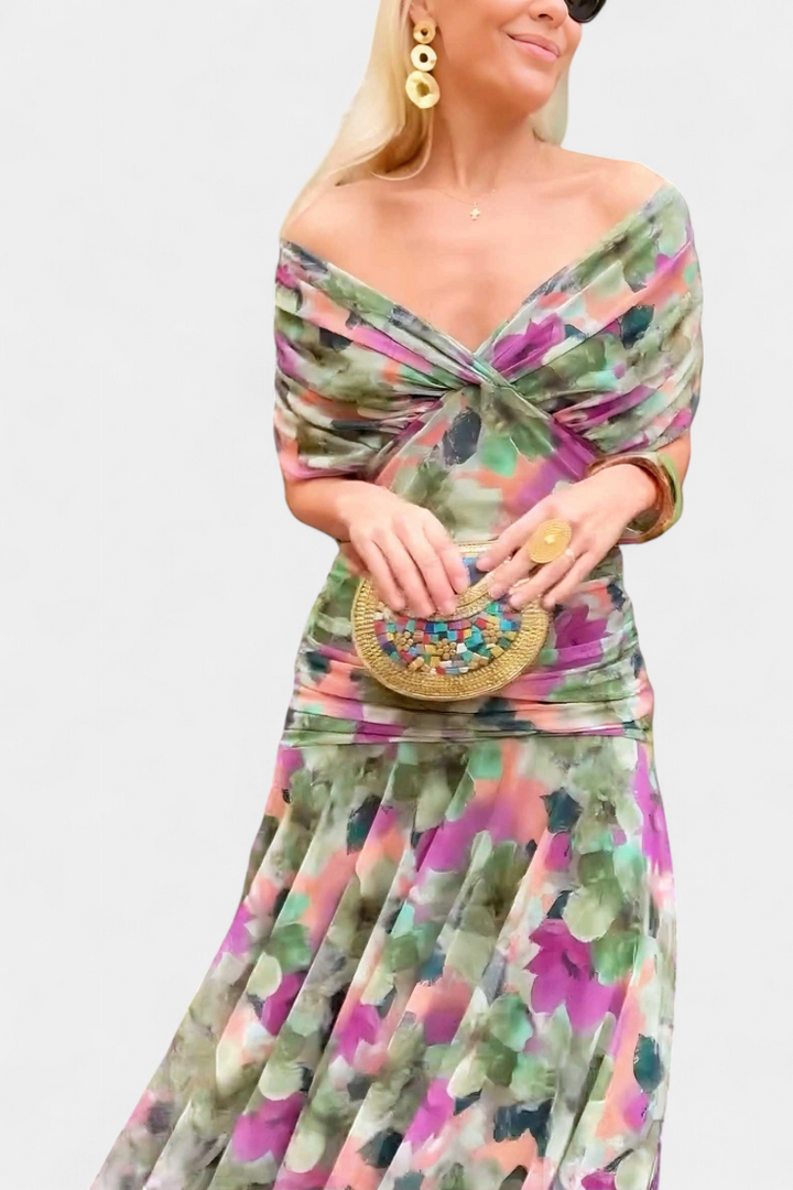 Genevieve™ | Long Floral Dress with V-Neck