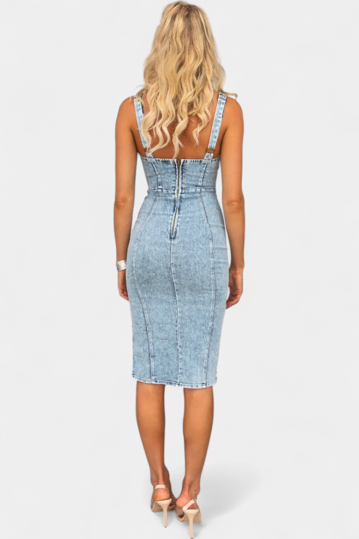 Sarah™ | Button-Down Denim Midi Dress